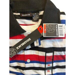 Roadblock Mens XL Stripe Polo Shirt Red/Blue/Black/White Cotton Short Sleeve NWT
